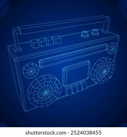 Retro Boombox gravador de fita cassete portátil desatualizado. Ilustração do vetor de malha de baixo poli do modelo de arames.