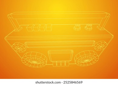 Retro Boombox anticuado grabadora de cinta de casete portátil. Ilustración vectorial de malla de polietileno baja.