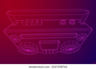 Retro Boombox anticuado grabadora de cinta de casete portátil. Ilustración vectorial de malla de polietileno baja.