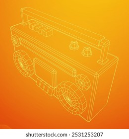 Retro Boombox anticuado grabadora de cinta de casete portátil. Ilustración vectorial de malla de polietileno baja.