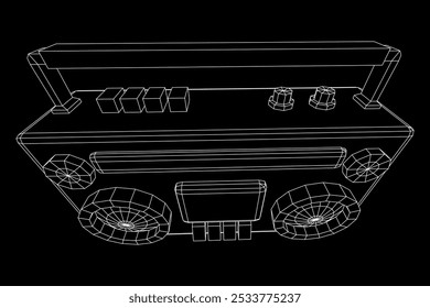 Retro Boombox anticuado grabadora de cinta de casete portátil. Ilustración vectorial de malla de polietileno baja.