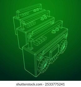 Retro Boombox anticuado grabadora de cinta de casete portátil. Ilustración vectorial de malla de polietileno baja.