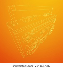 Retro Boombox gravador de fita cassete portátil desatualizado. Ilustração do vetor de malha de baixo poli do modelo de arames.