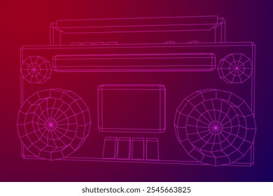 Retro Boombox gravador de fita cassete portátil desatualizado. Ilustração do vetor de malha de baixo poli do modelo de arames.