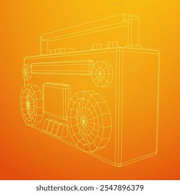 Retro Boombox gravador de fita cassete portátil desatualizado. Ilustração do vetor de malha de baixo poli do modelo de arames.