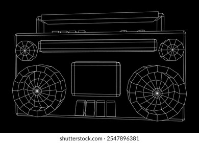 Retro Boombox gravador de fita cassete portátil desatualizado. Ilustração do vetor de malha de baixo poli do modelo de arames.