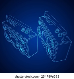 Retro Boombox gravador de fita cassete portátil desatualizado. Ilustração do vetor de malha de baixo poli do modelo de arames.