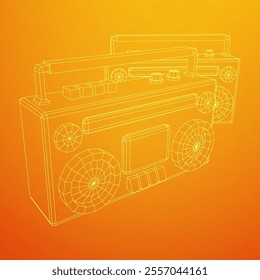 Retro Boombox outdated portable cassette tape recorder. Wireframe low poly mesh vector illustration.