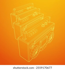 Retro Boombox outdated portable cassette tape recorder. Wireframe low poly mesh vector illustration.