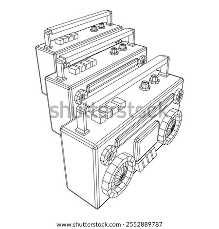 Retro Boombox outdated portable cassette tape recorder. Wireframe low poly mesh vector illustration.