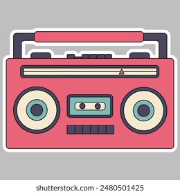 Retro Boombox. Pink Vintage Music Player Icon