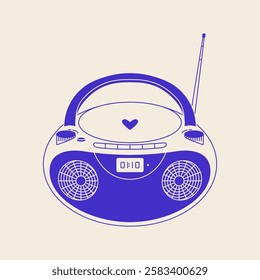 Retro boombox player. Vintage cassette stereo music equipment, old analog radio audio system, 80s and 90s hip hop street style flat design. Vector isolated illustration