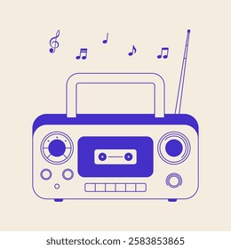 Retro boombox player. Vintage cassette stereo music equipment, old analog radio audio system, 80s and 90s hip hop street style flat design. Vector isolated