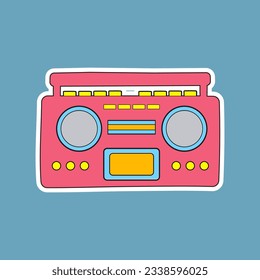 Retro boombox radio cassette trendy style. Colorful illustration 