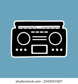 Retro boombox radio cassette trendy style. Black and White Silhouette illustration 