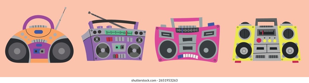 Retro Boombox definir ícone de coleção clipart ilustração.