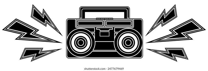 Retro boombox tape icon. portable radio stereo recorder symbol vintage design vector illustration