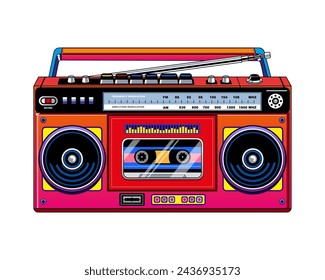 Retro boombox trendy style. Colorful illustration on white background 