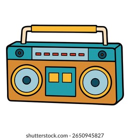 Um boombox retrô é um estéreo portátil vintage com alto-falantes duplos, cassete deck, e rádio, conhecido por design arrojado, som grande, e cultura de rua vibes dos anos 80.
