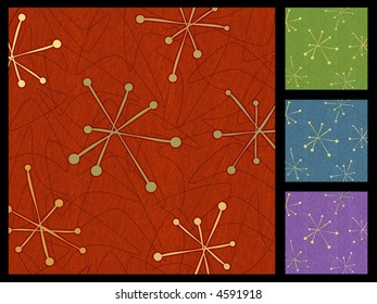 Retro Boomerangs Stars Background in 4 color sets. Each item is whole and grouped so you can use them independently from the background. Layered file for easy edit.