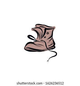 Retro boot with lace untied in military style. 