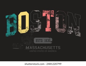 Retro Boston College Academy printing,Vintage typography college varsity Boston state slogan print for tee t shirt or sweatshirt.eps8