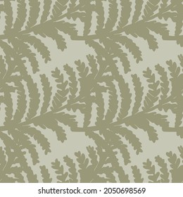 Retro botanical fern frond vector pattern. Seamless vintage ecological foliage for all over print. Hand drawn ornate forest leaf backdrop.
