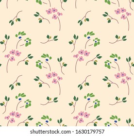 retro botanical florals seamless vector pattern. vintage inspired