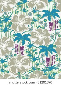 Retro botanical garden in  seamless pattern