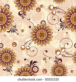 Retro botanical garden seamless pattern. Beautiful flower vector illustration texture. Stylish spring floral wallpaper.