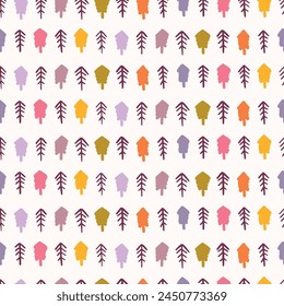 Retro botanical geo seamless vector pattern in elegant style. Luxury print textur for beautiful modern wallpaper decor. Multicolor 70s abstract leaf design. 