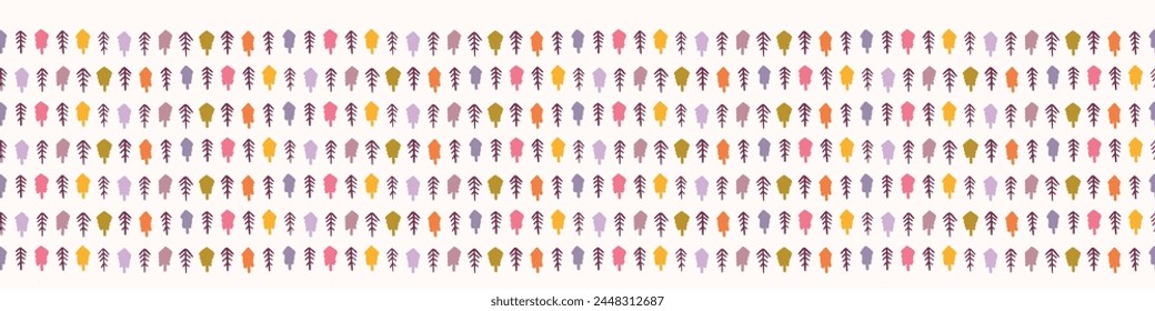 Retro botanical geo vector border in elegant style. Luxury print textur for beautiful modern banner decor. Multicolor 70s abstract leaf design. 