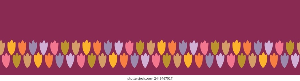 Retro botanical geo vector border in elegant style. Luxury print textur for beautiful modern banner decor. Multicolor 70s abstract leaf design. 