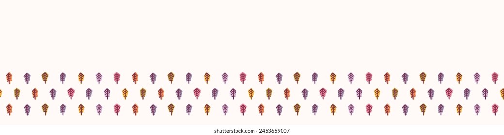 Retro botanical geo vector border in elegant style. Luxury print textur for beautiful modern banner decor. Multicolor 70s abstract leaf design. 