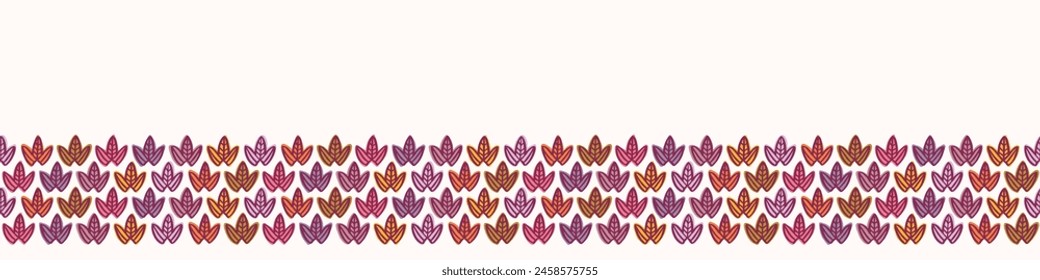 Retro botanical geo vector border in elegant style. Luxury print textur for beautiful modern banner decor. Multicolor 70s abstract leaf design. 