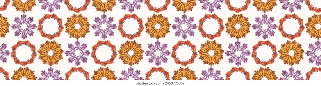 Retro botanical vector border in elegant style. Luxury print textur for beautiful feminine banner decor. Multicolor 70s leaf design