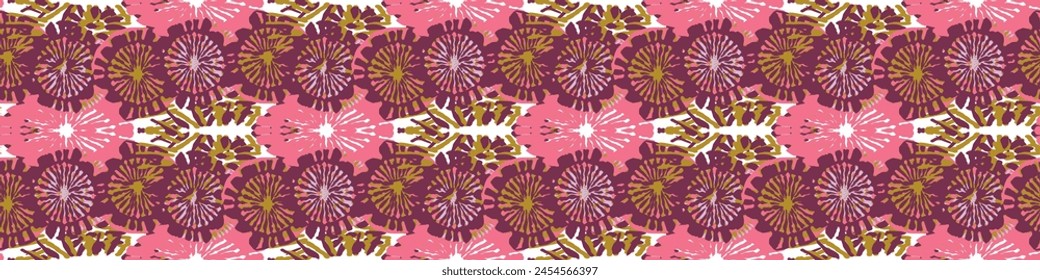 Retro botanical vector border in elegant style. Luxury print textur for beautiful feminine banner decor. Multicolor 70s leaf design