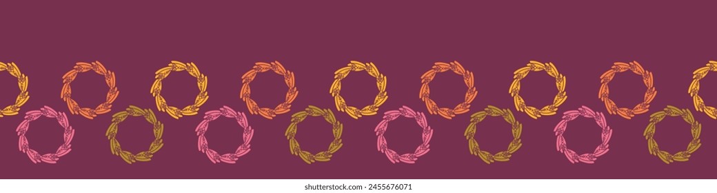 Retro botanical vector border in elegant style. Luxury print textur for beautiful feminine banner decor. Multicolor 70s leaf design