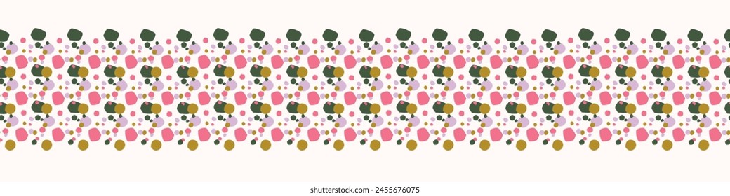 Retro botanical vector border in elegant style. Luxury print textur for beautiful feminine banner decor. Multicolor 70s leaf design