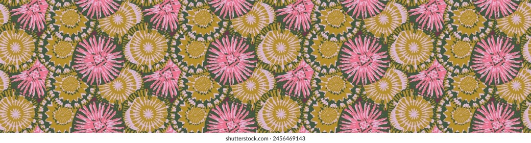 Retro botanical vector border in elegant style. Luxury print textur for beautiful feminine banner decor. Multicolor 70s leaf design