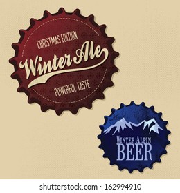 Retro bottle cap Design - Vintage bottle caps - Christmas and winter edition