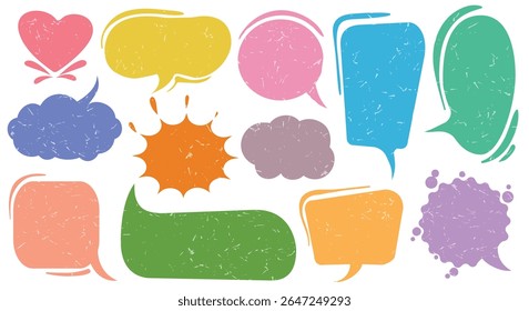 Retro boxes and speech bubbles. Crayon chalk texture bubble set isolated vector illustration
