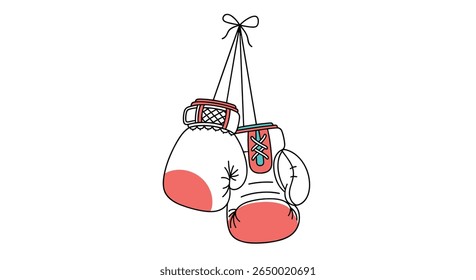Retro boxing gloves hung on a string symbolizing combat sports and athletic endeavors