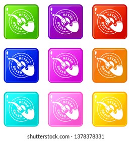 Retro brand icons set 9 color collection isolated on white for any design