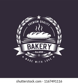 Retro bread illustration. Fast food logo design.Vintage cooking badge. 
