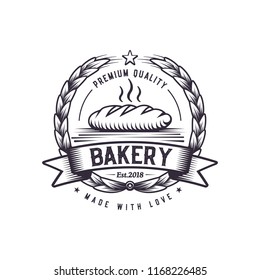 Retro bread illustration. Fast food logo design.Vintage cooking badge. 