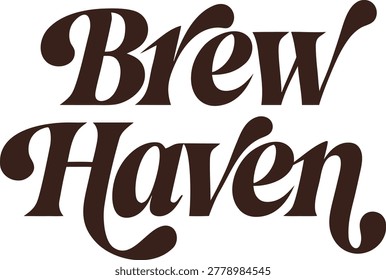 Retro Brew Haven Typography Logo Design with Brown Swash Script Font