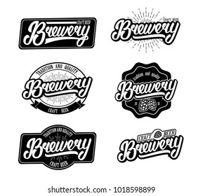 Retro brewery  hand written lettering  emblems and logos . Brewery drink emblem beer illustration