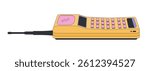 Retro brick mobile phone 2D cartoon object. Nostalgic tech. Portable communication device 90s. Vintage cellphone with antenna isolated element flat vector clip art on white. Spot illustration