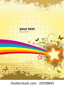 retro bright background with star, rainbow and butterflies